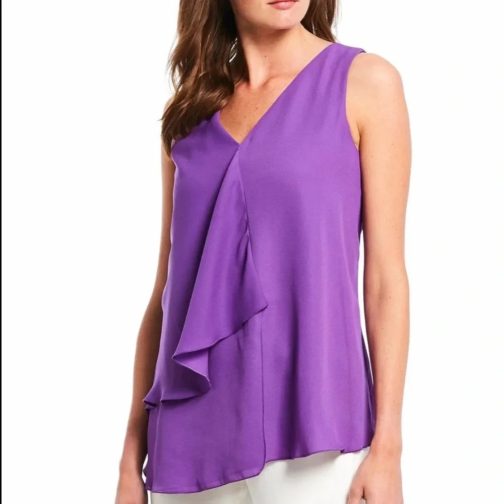 Gibson Latimer Sleeveless Ruffle Layered Front Top Purple Size S NWT
